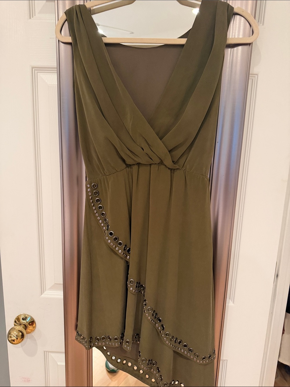 Haute Hippie Olive Green Metal-Trim Sleeveless High-Low Dress